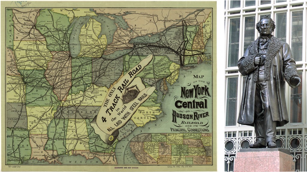 New York Central Railroad map (Wikipedia); Vanderbilt at Grand Central (Dianne L. Durante)