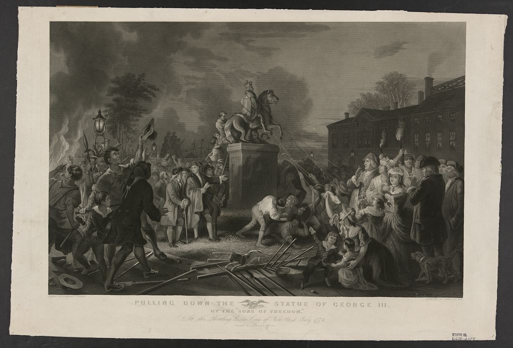 Statue of George III pulled down at Bowling Green, 1776.