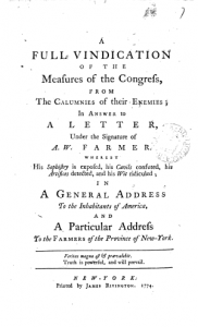 Vindication of the Measures of Congress, 1774