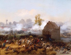 Lord Stirling attacks the British during the Battle of Long Island, August 27, 1776. Painting by Alonso Chappel, 1858. Image: Wikipedia