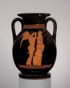 Two-handled jar (pelike) depicting Nike setting up a trophy: the eponymous vase of the Trophy Painter. Greek, ca. 450–440 B.C. Boston, Museum of Fine Arts, Francis Bartlett Donation of 1912