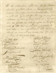 "Buttonwood Agreement" forming the New York Stock Exchange, signed May 17, 1792. Image from the Museum of American Finance