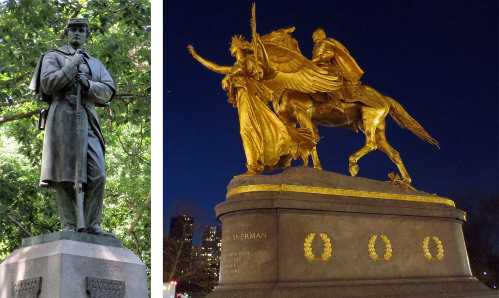 John Quincy Adams Ward, 7th Regiment Memorial. Augustus Saint Gaudens, Sherman Monument, dedicated 1903. Photos copyright (c) 2016 Dianne L. Durante