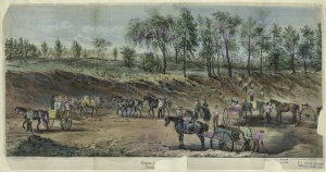 Currier & Ives print of the construction of Central Park, 1859