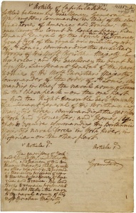 Page from the Articles of Capitulation, signed October 19, 1781, at Yorktown.
