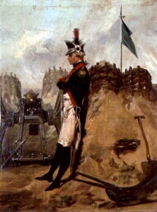 Alexander Hamilton in a battery at Yorktown. Painting by Alonzo Chappel (1828-1887).