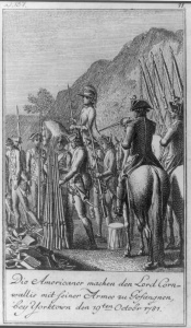 British surrendering arms at Yorktown, from a German print.