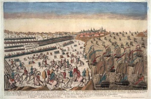 Surrender at Yorktown, 1781, from a French print