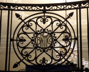 The wrought iron at the top of the stairs bears the logo of the Bank of New York. Photo copyright (c) 2016 Dianne L. Durante