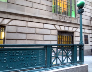 48 Wall Street: the subway entrance was designed to match the building's style. Photo copyright (c) 2016 Dianne L. Durante