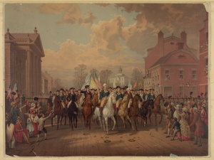 Washington rides down Broadway after the British embark.